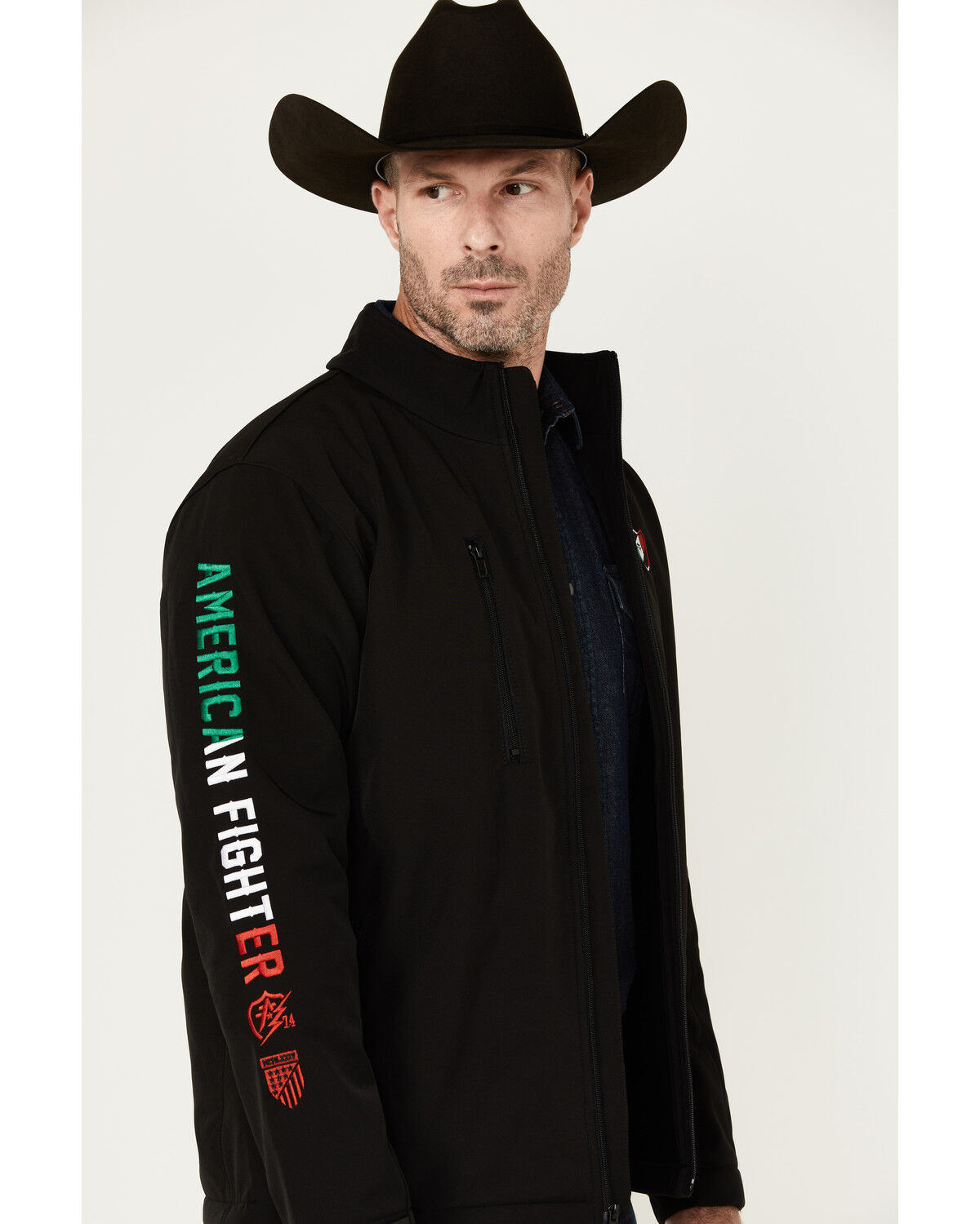 Image #2 - American Fighter Men's Mayland Mexico USA Flag Embroidered Softshell Jacket, Black, hi-res