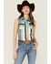 Image #1 - Cowgirl Hardware Women's Serape Striped Sleeveless Snap Western Shirt , Turquoise, hi-res