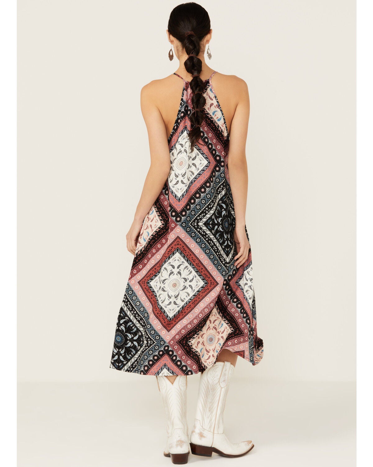patchwork printed halter neck midi dress PATCHWORK PRINTED HALTER NECK MIDI DRESS ZARA