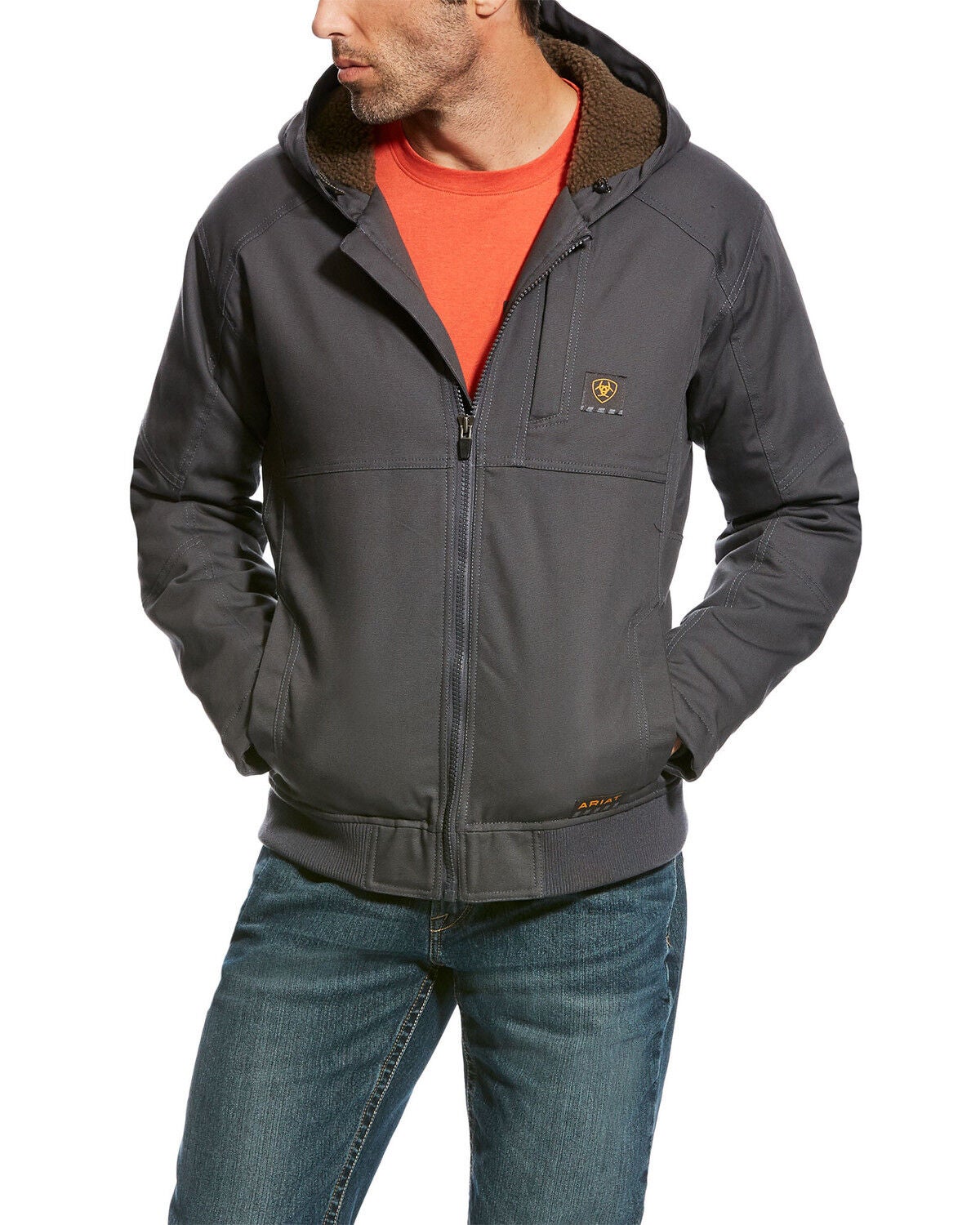 Ariat Men's Rebar DuraCanvas Hooded Jacket - Big, Light Grey, hi-res