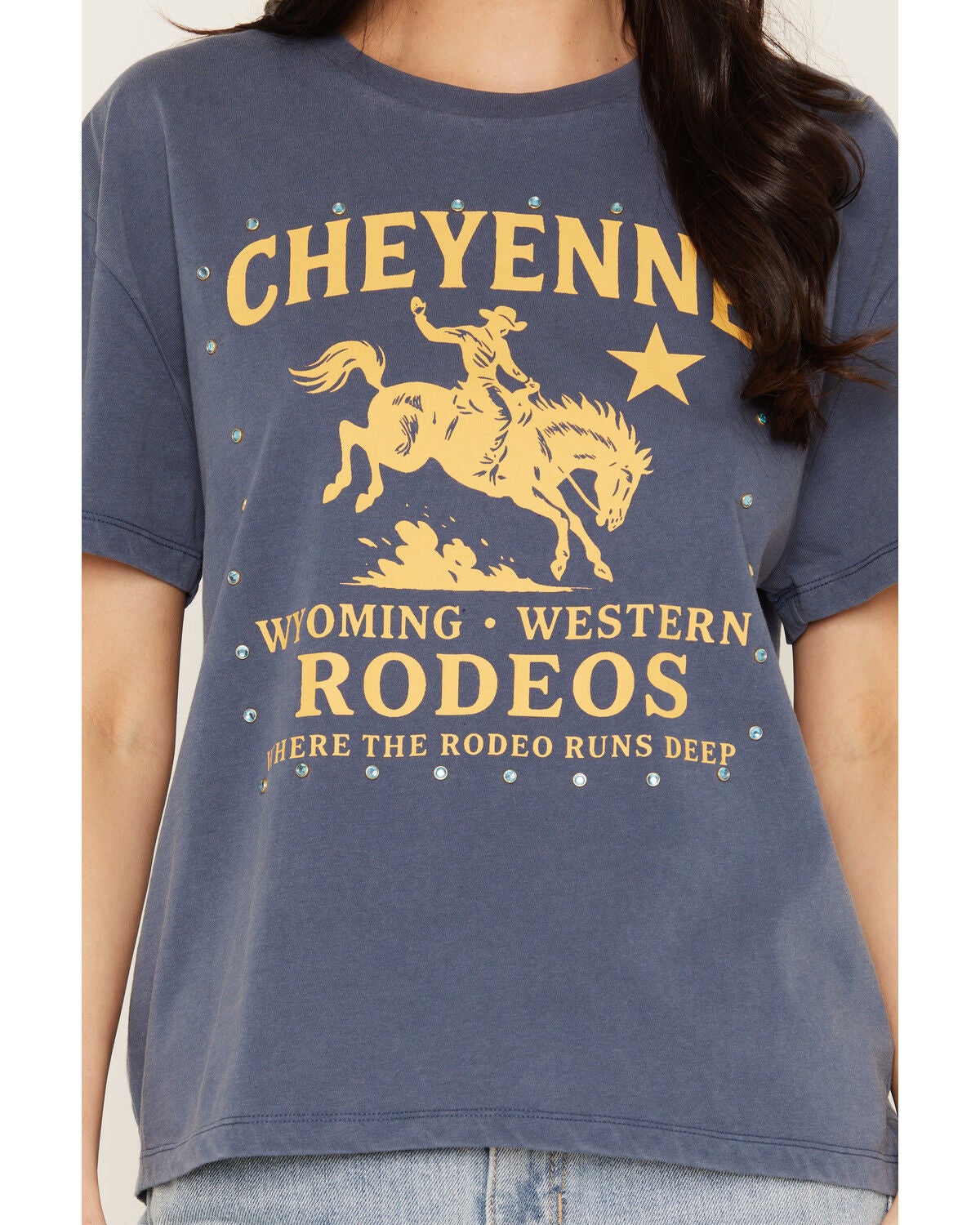 Image #3 - Blue Life Women's Cheyenne Rodeo Short Sleeve Graphic Tee, Navy, hi-res