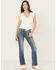 Image #3 - Miss Me Women's Dark Wash Mid Rise Pleather Border Flap Pocket Bootcut Stretch Denim Jeans, Dark Wash, hi-res