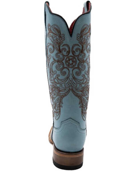 Image #5 - Ferrini Women's Ella Floral Cross Western Boots - Broad Square Toe , Aqua, hi-res