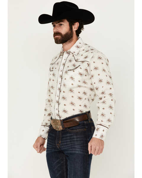 Image #2 - Roper Men's Floral Print Long Sleeve Pearl Snap Western Shirt, Cream, hi-res