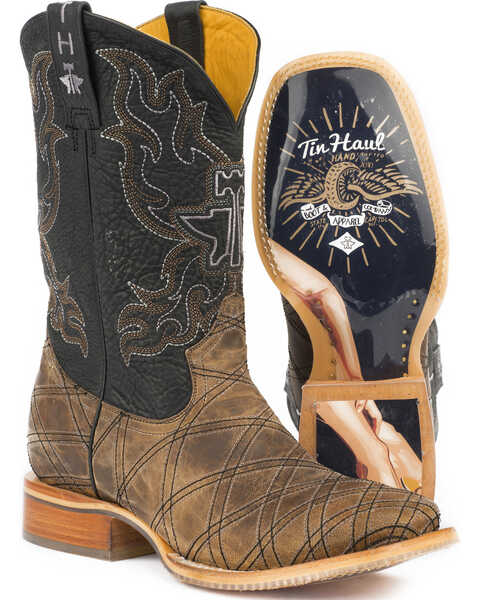 Tin Haul Men's What's Your Angle Western Boots - Broad Square Toe, Tan, hi-res