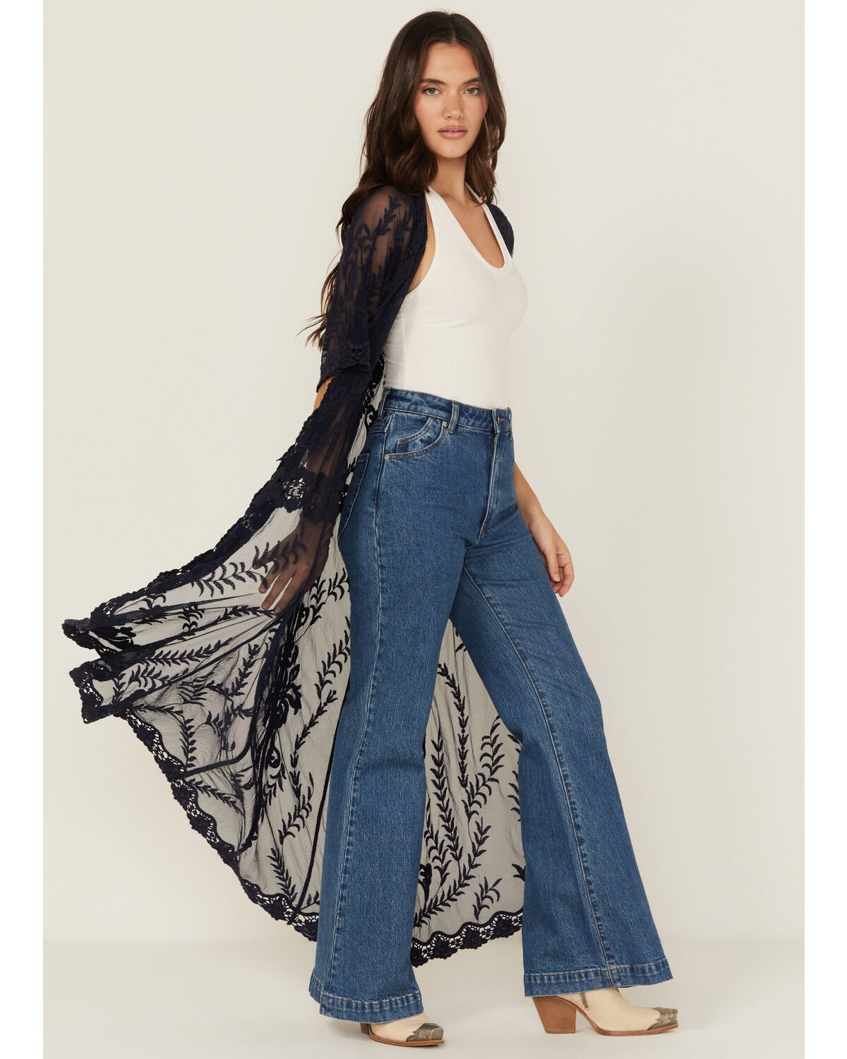 Image #2 - Shyanne Women's Embroidered Mesh Kimono, Indigo, hi-res