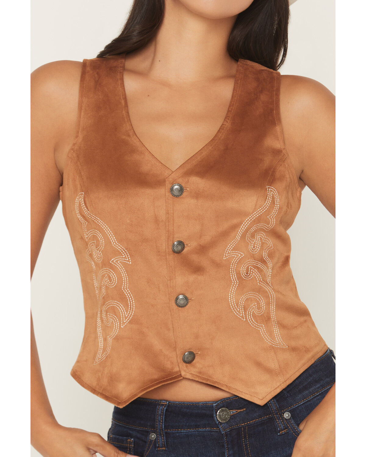 Image #3 - Rock & Roll Denim Women's Faux Suede Boot Stitch Vest, Camel, hi-res