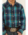 Amarillo Boys' Cool Pines Shadow Plaid Long Sleeve Snap Western Shirt , Teal, hi-res
