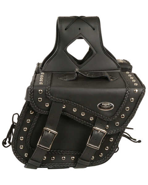 Image #2 - Milwaukee Leather Medium Braided Zip-Off PVC Throw Over Saddle Bag with Studs, Black, hi-res