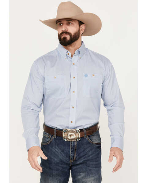 George Strait by Wrangler Men's Print Long Sleeve Button-Down Shirt, Blue, hi-res