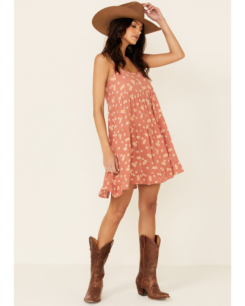 Wild Moss Women's Rust Floral Tiered Sundress, Rust Copper, hi-res