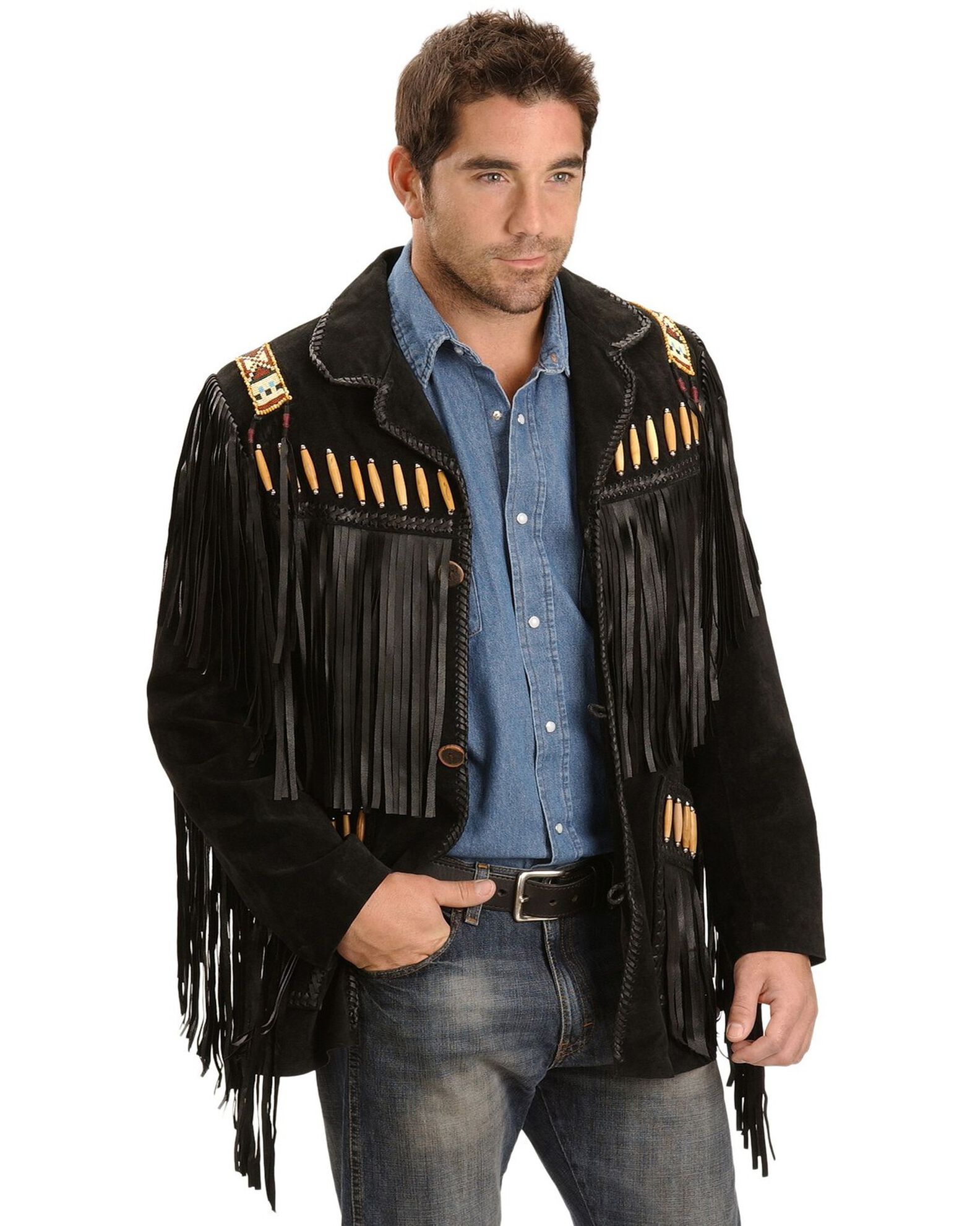 Scully Men s Bone Beaded Fringe Leather Jacket Sheplers