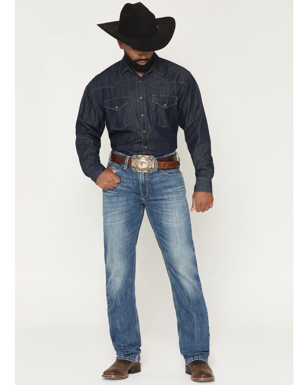 Ariat Men's M4 Kaden Butler Medium Wash Relaxed Straight Denim Jeans, Medium Wash, hi-res