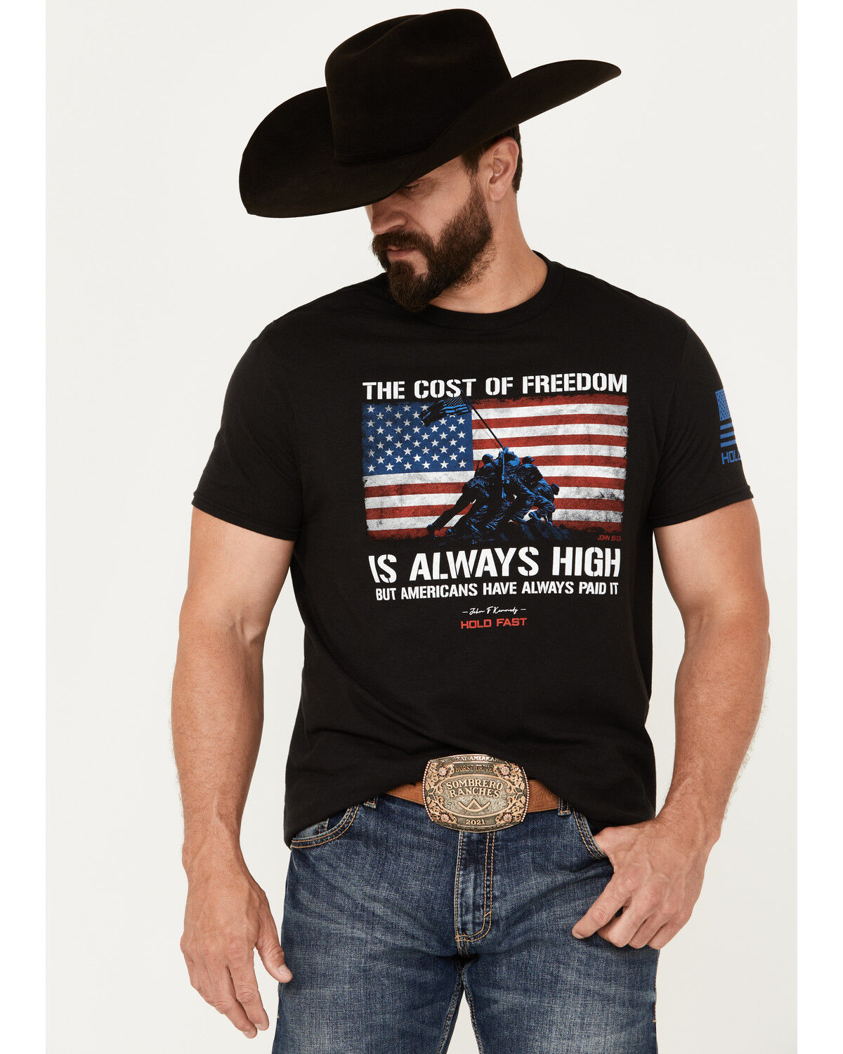 Image #1 - Kerusso Men's Hold Fast JFK Flag Short Sleeve Graphic T-Shirt, Black, hi-res