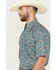 Image #2 - Roper Men's Amarillo Paisley Print Short Sleeve Snap Western Shirt, Turquoise, hi-res