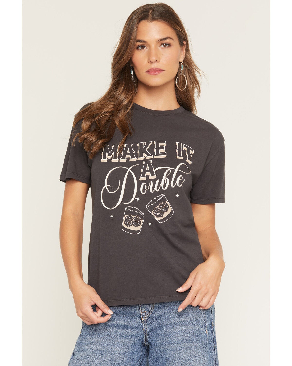 Image #1 - White Crow Women's Make It A Double Short Sleeve Oversized Graphic Tee, Black, hi-res