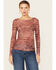 Image #1 - Vocal Women's Snake Print Long Sleeve Mesh Top, Rust Copper, hi-res
