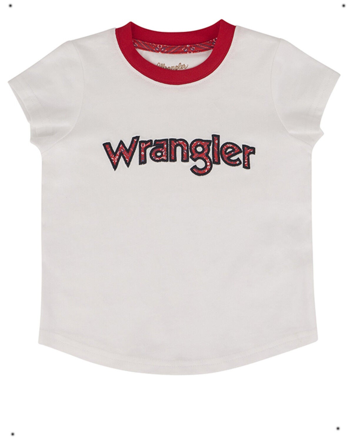 Wrangler Toddler Girls' Bandana Logo Short Sleeve Ringer Tee, White, hi-res