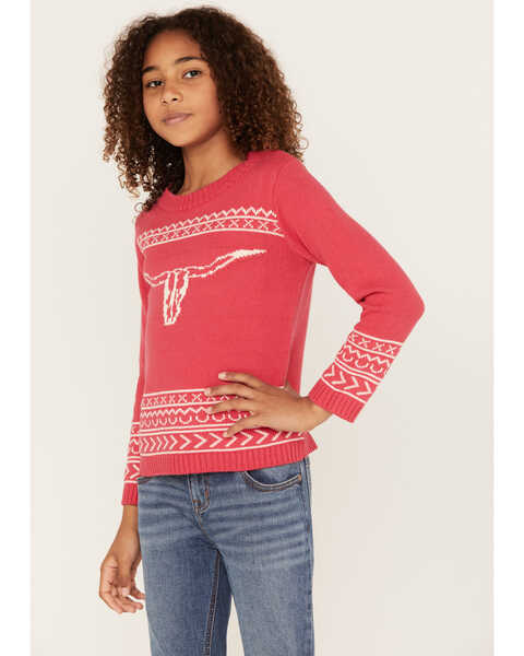 Image #1 - Cotton & Rye Girls' Steerhead Sweater, Pink, hi-res