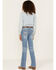 Image #1 - Shyanne Little Girls' Light Wash Steer Head & Feather Embroidered Bootcut Jeans, Blue, hi-res