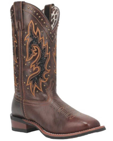 Image #1 - Laredo Women's Lockhart Studded Performance Western Boots - Broad Square Toe , Dark Brown, hi-res
