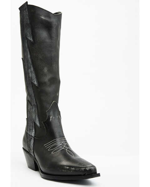 Image #1 - Italian Cowboy Women's Bolt Overlay Tall Western Boots - Snip Toe , Dark Grey, hi-res