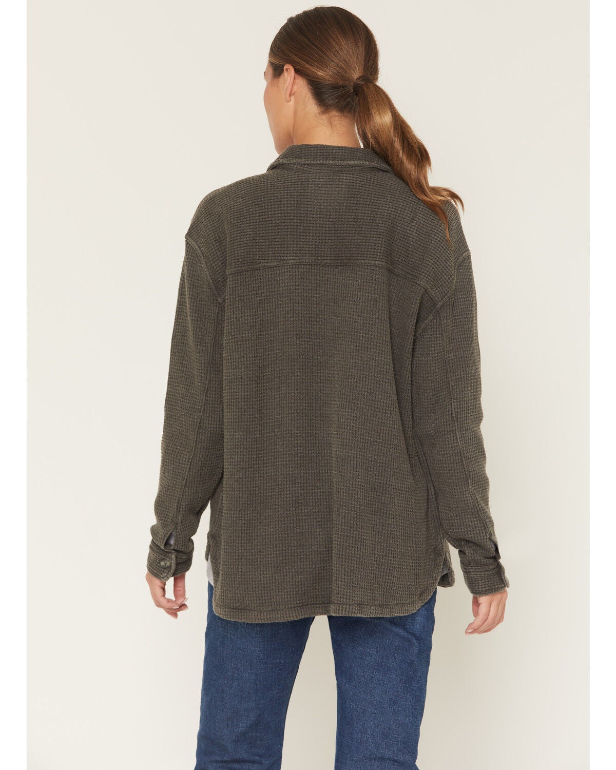 Image #4 - Carhartt Women's Oversized Fit Heavyweight Waffle Knit Work Shirt, Charcoal, hi-res