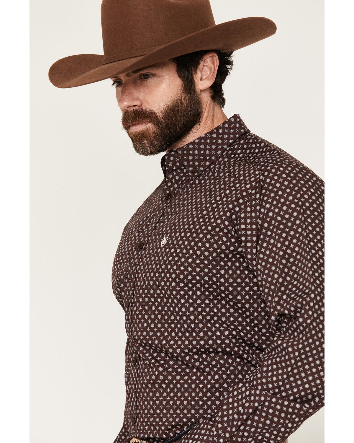 Image #2 - Ariat Men's Constantine Medallion Print Long Sleeve Button-Down Western Shirt, Brown, hi-res