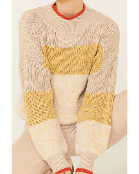Image #3 - Very J Women's Yellow Striped Mock Neck Sweater , , hi-res