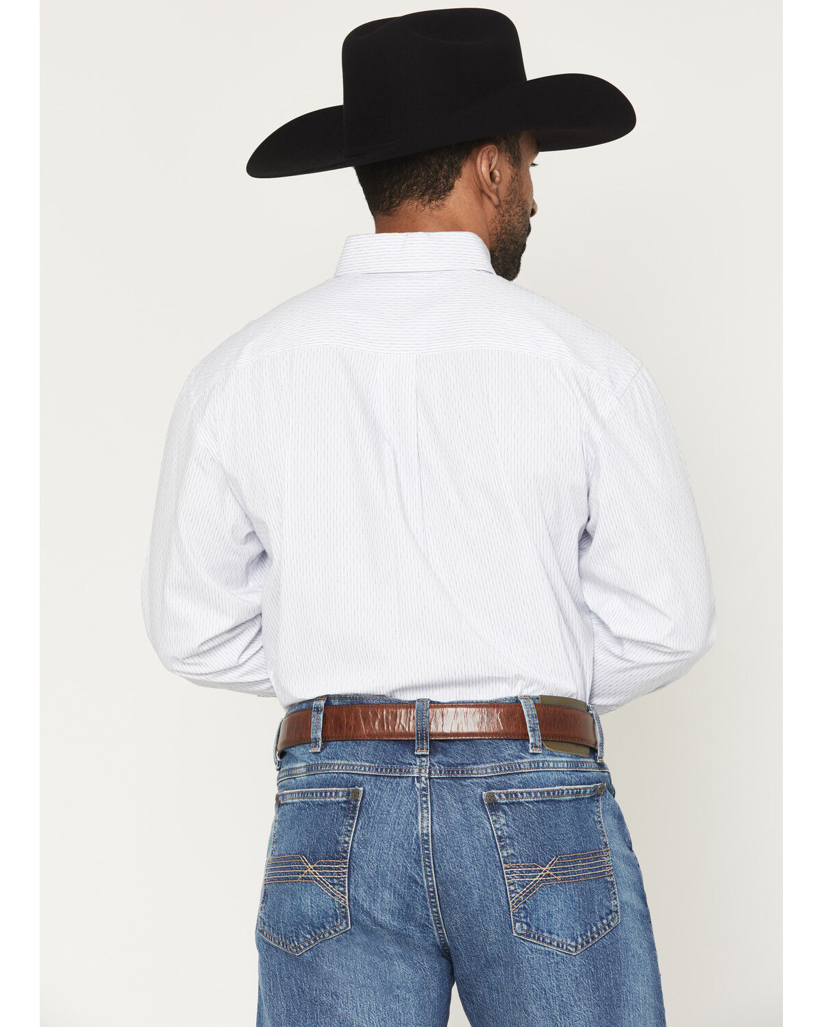 Image #4 - Panhandle Slim Men's Dobby Striped Long Sleeve Button-Down Western Shirt, Blue, hi-res