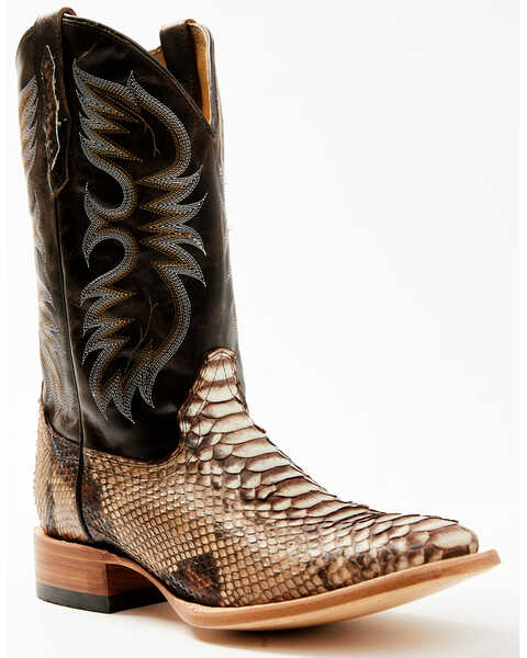 Cody James Men's Exotic Python Western Boots - Broad Square Toe , Dark Brown, hi-res