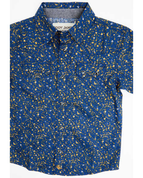 Image #2 - Cody James Toddler Boys' Meadowlark Floral Print Short Sleeve Snap Western Shirt , Navy, hi-res