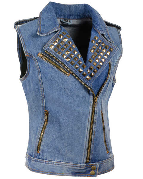 Image #1 - Milwaukee Leather Women's Studded Zip Front Denim Vest - 5X, Blue, hi-res