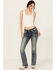 Image #3 - Grace In LA Women's Light Wash Floral Horseshoe Pocket Mid Rise Bootcut Stretch Denim Jeans, Light Wash, hi-res