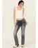 Image #3 - Grace In LA Women's Light Wash Floral Horseshoe Pocket Mid Rise Bootcut Stretch Denim Jeans , Light Wash, hi-res