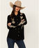 Image #1 - Stetson Women's Retro Floral Embroidered Long Sleeve Snap Western Shirt , Black, hi-res