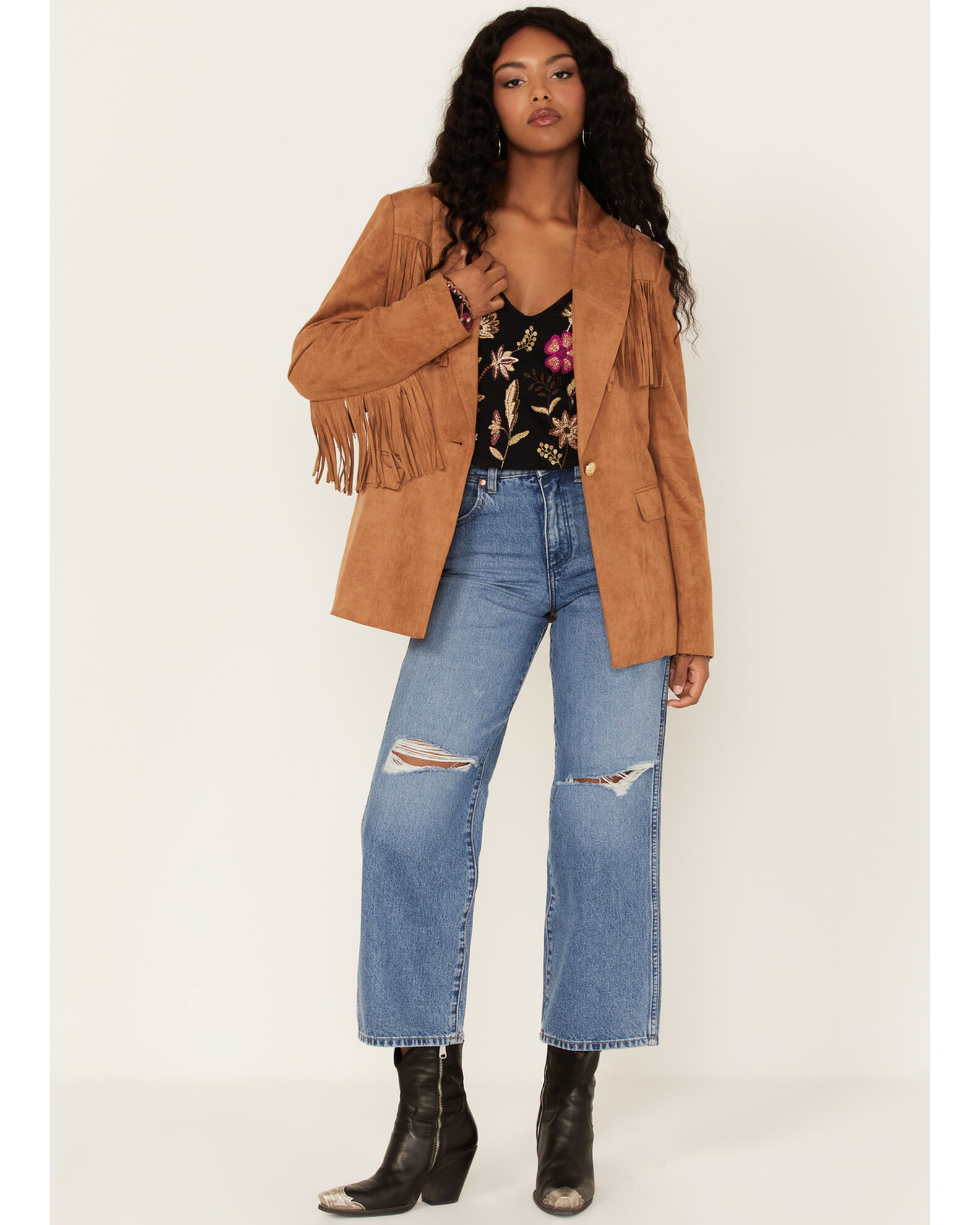 Camel top fringe jacket