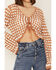 Rock & Roll Denim Women's Crochet Tie Front Long Sleeve Top, Tan, hi-res