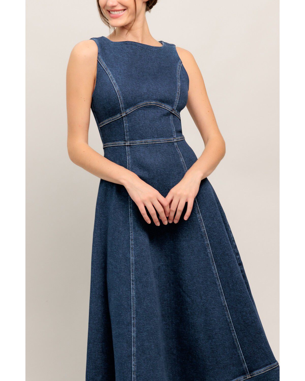 Image #6 - Flying Tomato Women's Simple Statement Denim Midi Dress, Dark Wash, hi-res