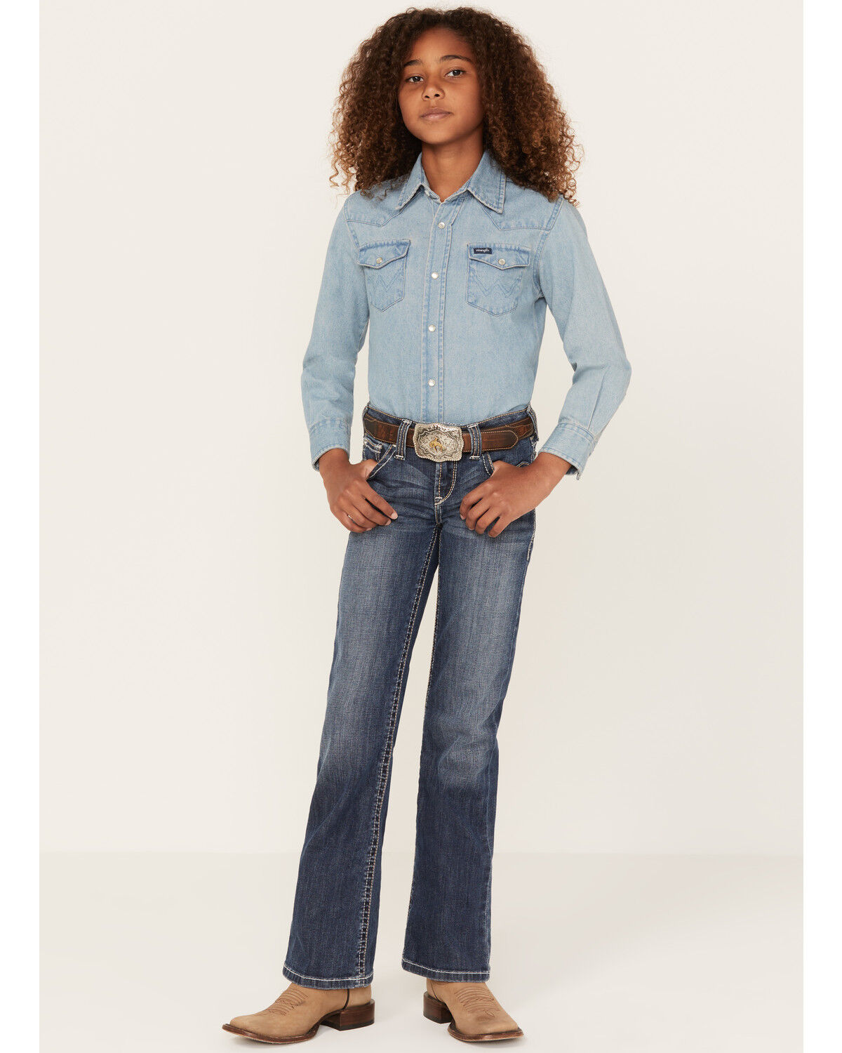 Image #1 - Ariat Girls' Esmeralda Dresden Bootcut Jeans, Blue, hi-res