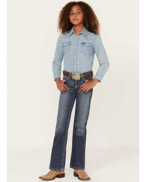 Image #1 - Ariat Girls' R.E.A.L. Esmeralda Dresden Bootcut Jeans, Blue, hi-res