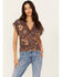 Idyllwind Women's Rose Floral Lace Trim Jersey Top, Dark Brown, hi-res