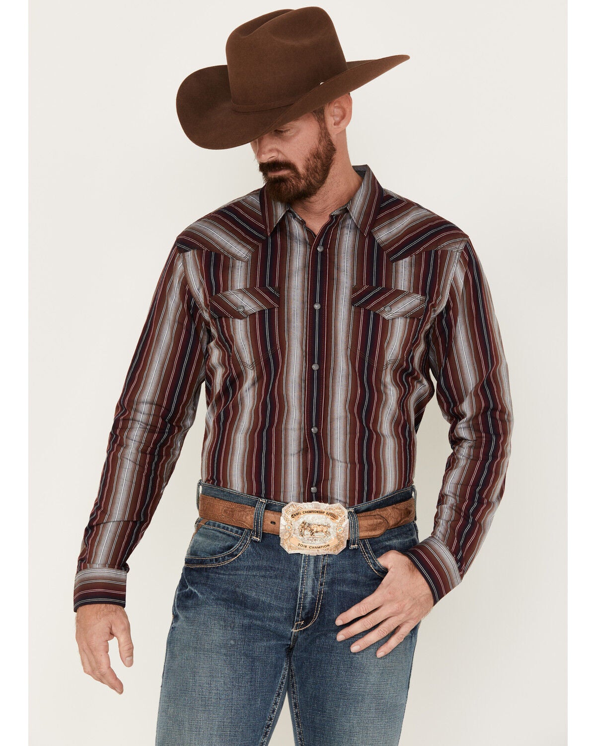 Moonshine Spirit&reg; Men's The Vault Long Sleeve Snap Western Shirt, Burgundy, hi-res