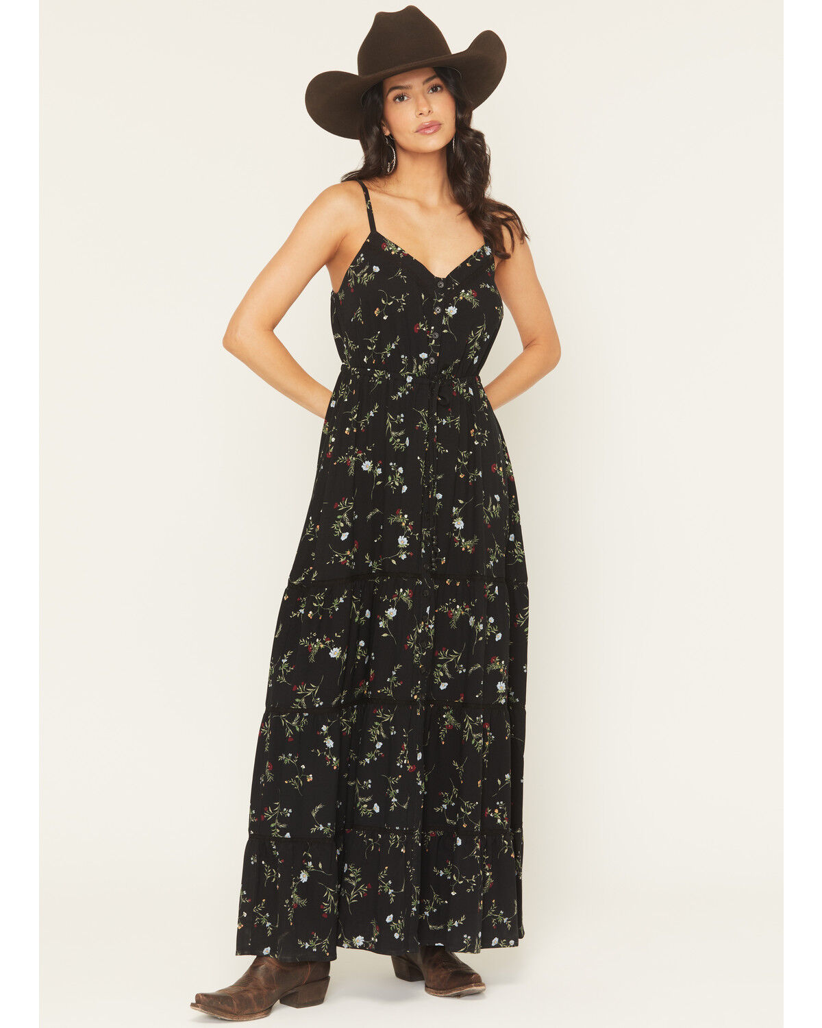 Image #1 - Idyllwind Women's Colt Floral Print Sleeveless Button-Down Maxi Dress, Black, hi-res