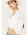 Image #2 - Beyond The Radar Women's Cut Out Sleeve Tie Back Top, White, hi-res
