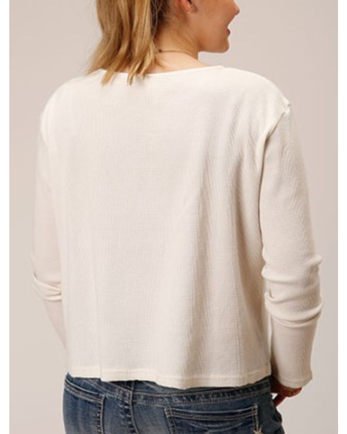 Image #2 - Roper Women's Waffle-Slub Knit Top, Cream, hi-res