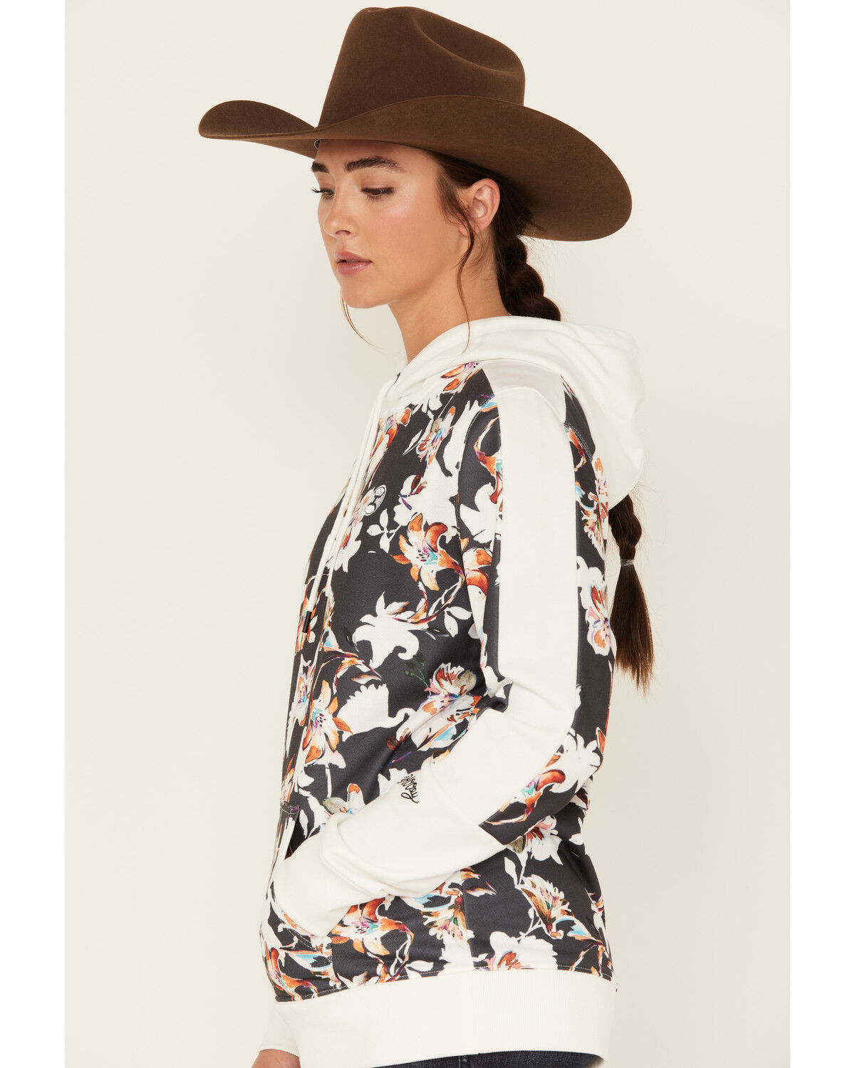 Image #2 - Hooey Women's Boot Barn Exclusive Contrast Floral Print Hoodie, Black, hi-res