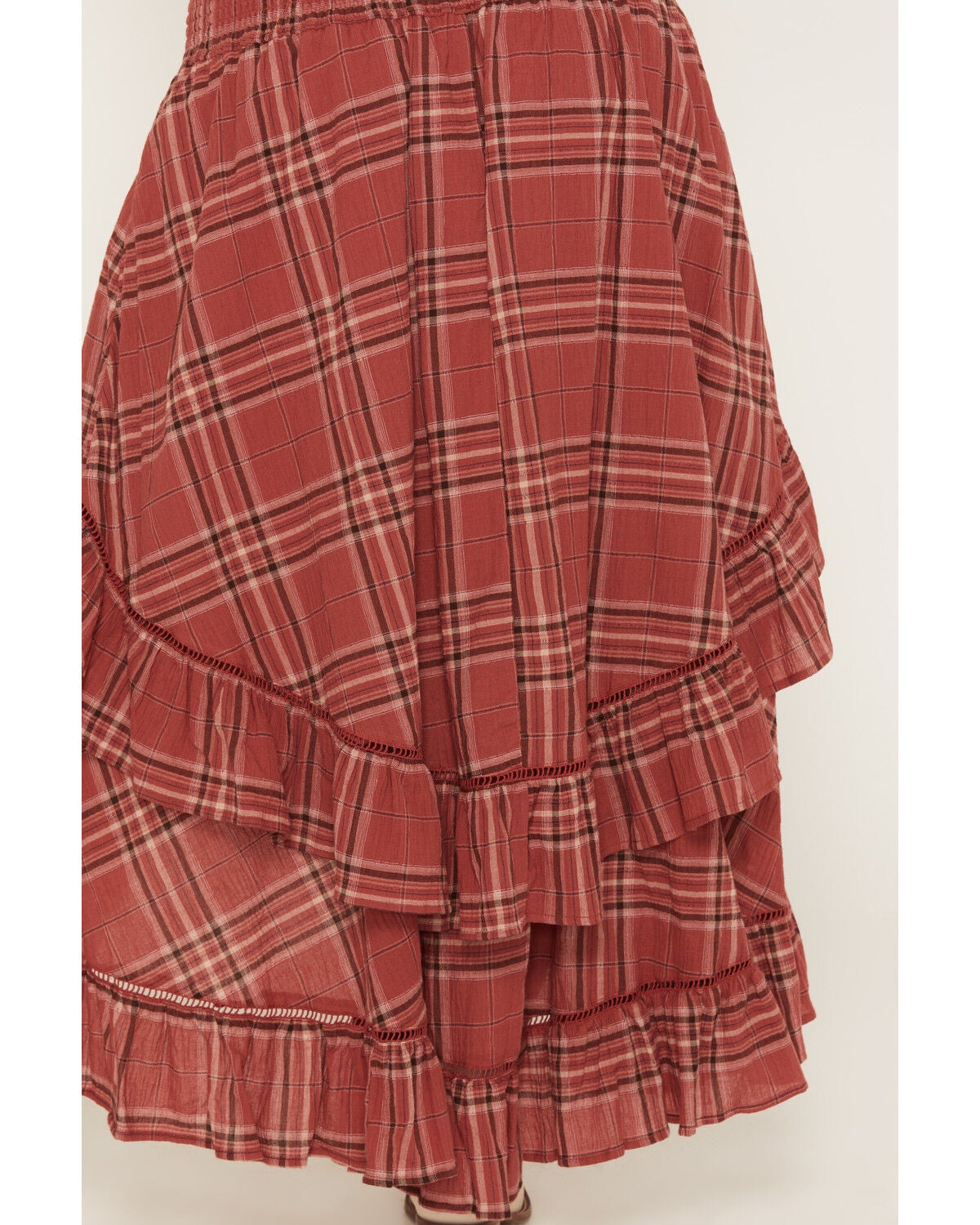 Image #4 - Cleo + Wolf Women's Plaid Print High Low Ruffle Midi Skirt, Rose, hi-res