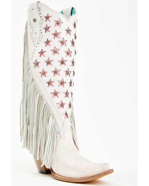 Corral Women's Star Inlay Fringe Tall Western Boots - Snip Toe , White, hi-res
