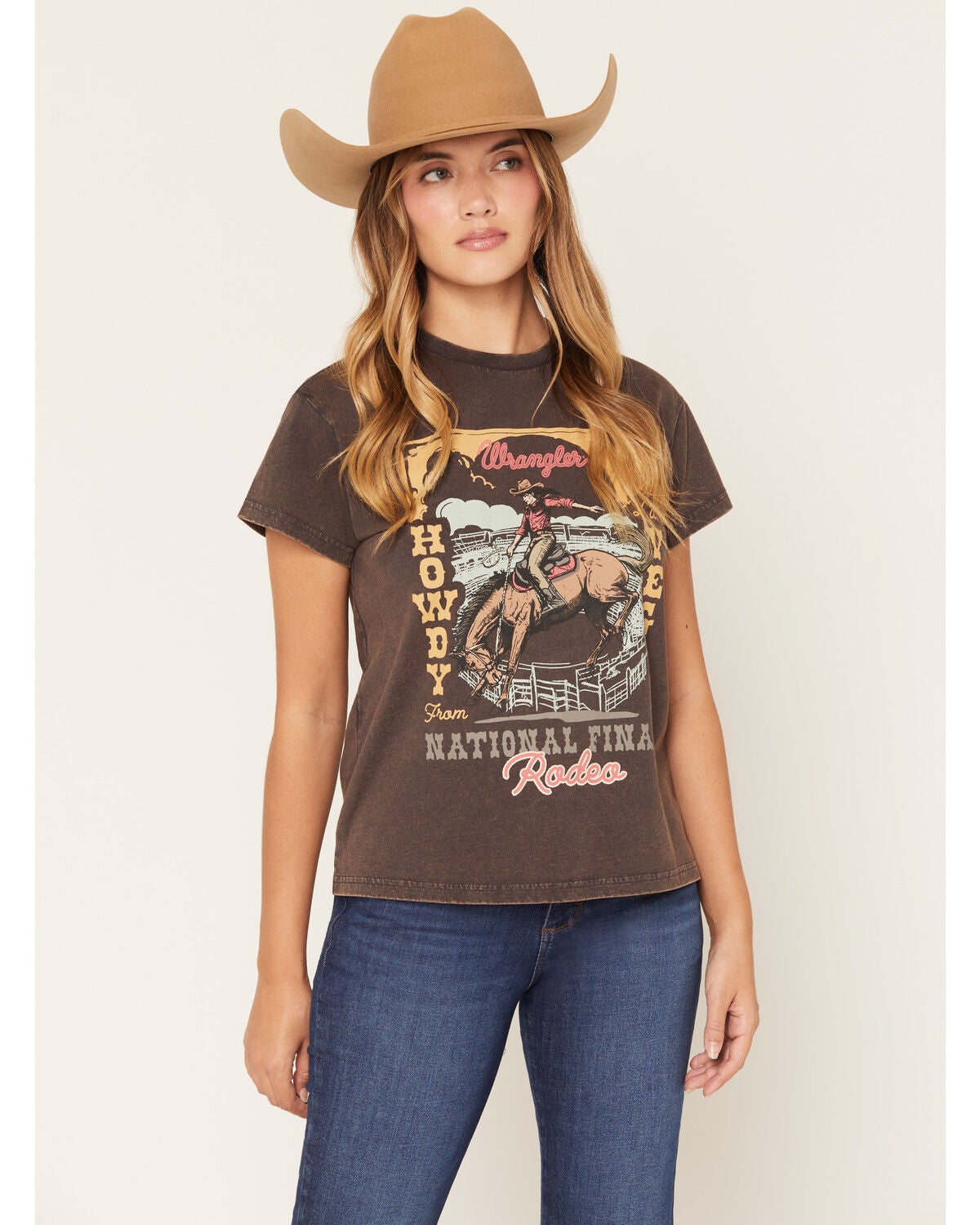 Image #1 - Wrangler Retro Women's Acid Wash Vegas Short Sleeve Graphic Tee, Black, hi-res
